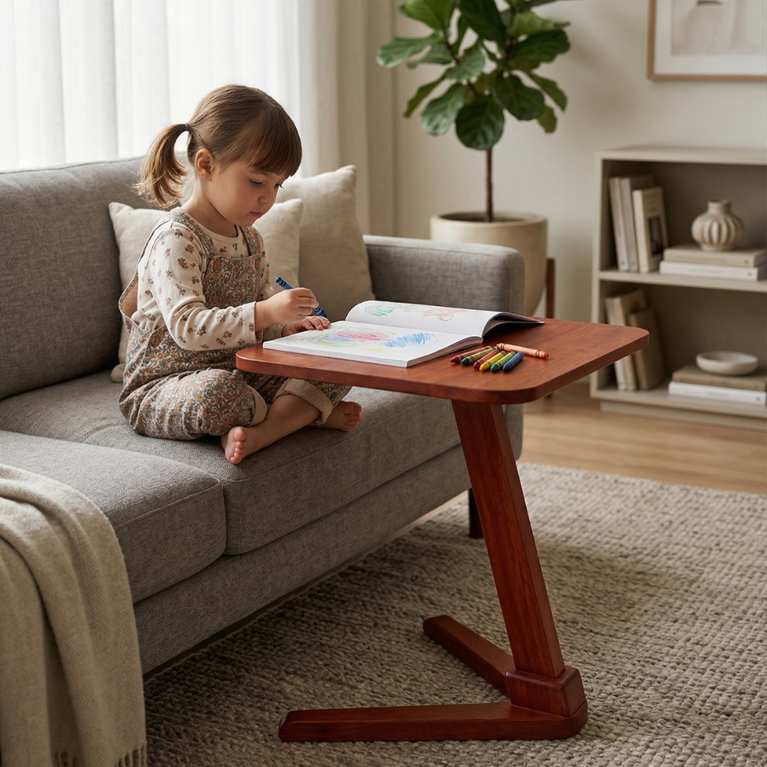 Solid Rubberwood End Table | Square Tabletop with Angled Legs