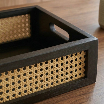 Solid Wood and Rattan Wicker Storage Basket