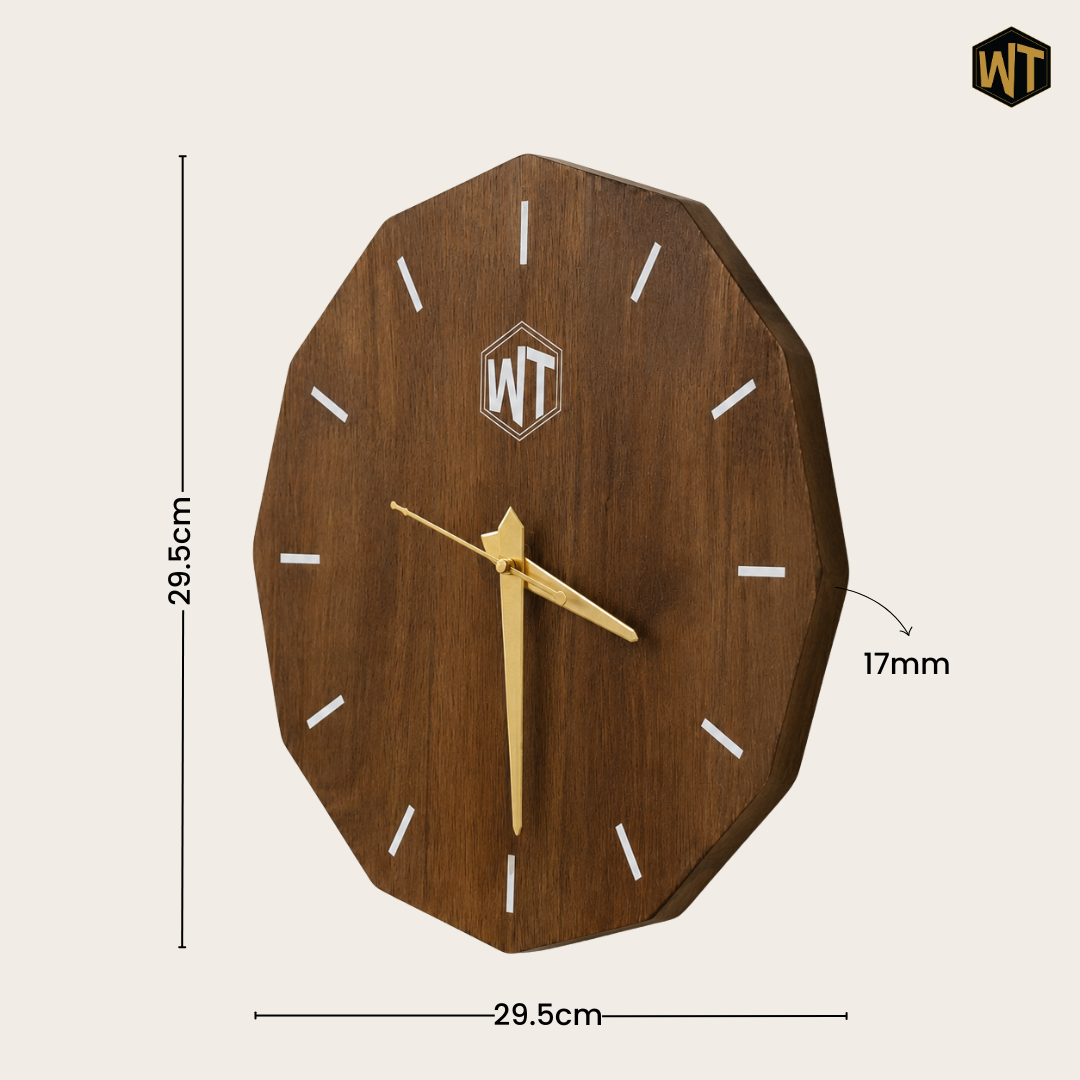 12-Sided Wooden Wall Clock – Geometric Dodecagon Design