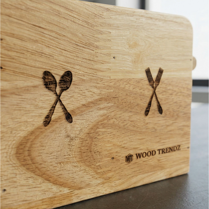 Wooden Cutlery Holder – Solid Rubberwood 2-Compartment Organizer