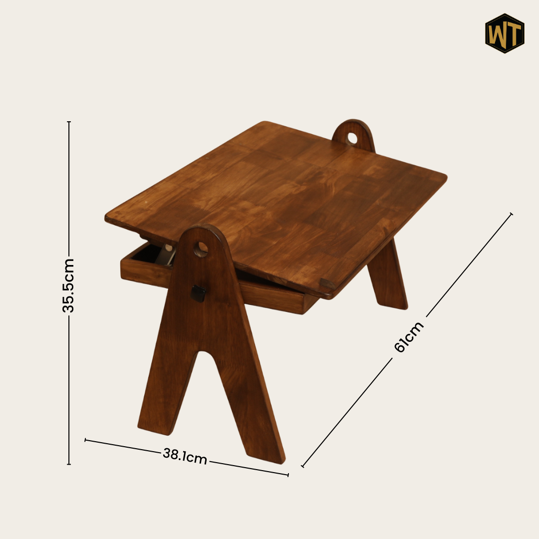 FlexiDesk - Foldable Laptop Table | Solid Wood & 3 level height adjustable laptop table with storage
