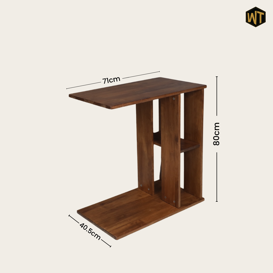 Rover Desk: C-Shaped Portable Solid Wood Side Table with Wheels