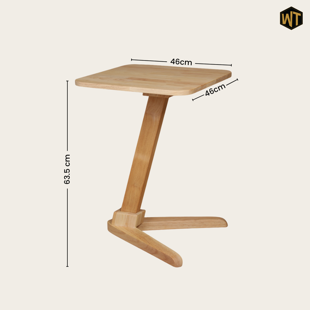 Solid Rubberwood End Table | Square Tabletop with Angled Legs