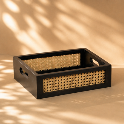 Solid Wood and Rattan Wicker Storage Basket