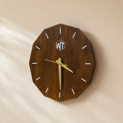 12-Sided Wooden Wall Clock – Geometric Dodecagon Design