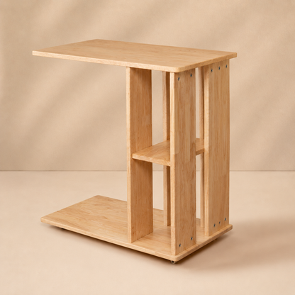 Rover Desk: C-Shaped Portable Solid Wood Side Table with Wheels