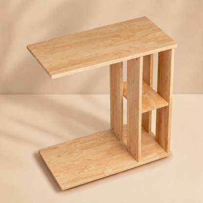 Rover Desk: C-Shaped Portable Solid Wood Side Table with Wheels