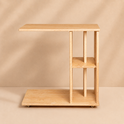 Rover Desk: C-Shaped Portable Solid Wood Side Table with Wheels