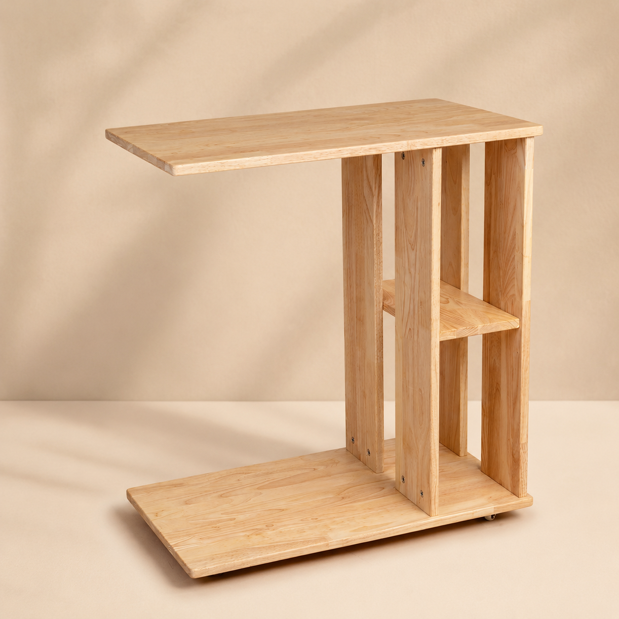 Rover Desk: C-Shaped Portable Solid Wood Side Table with Wheels