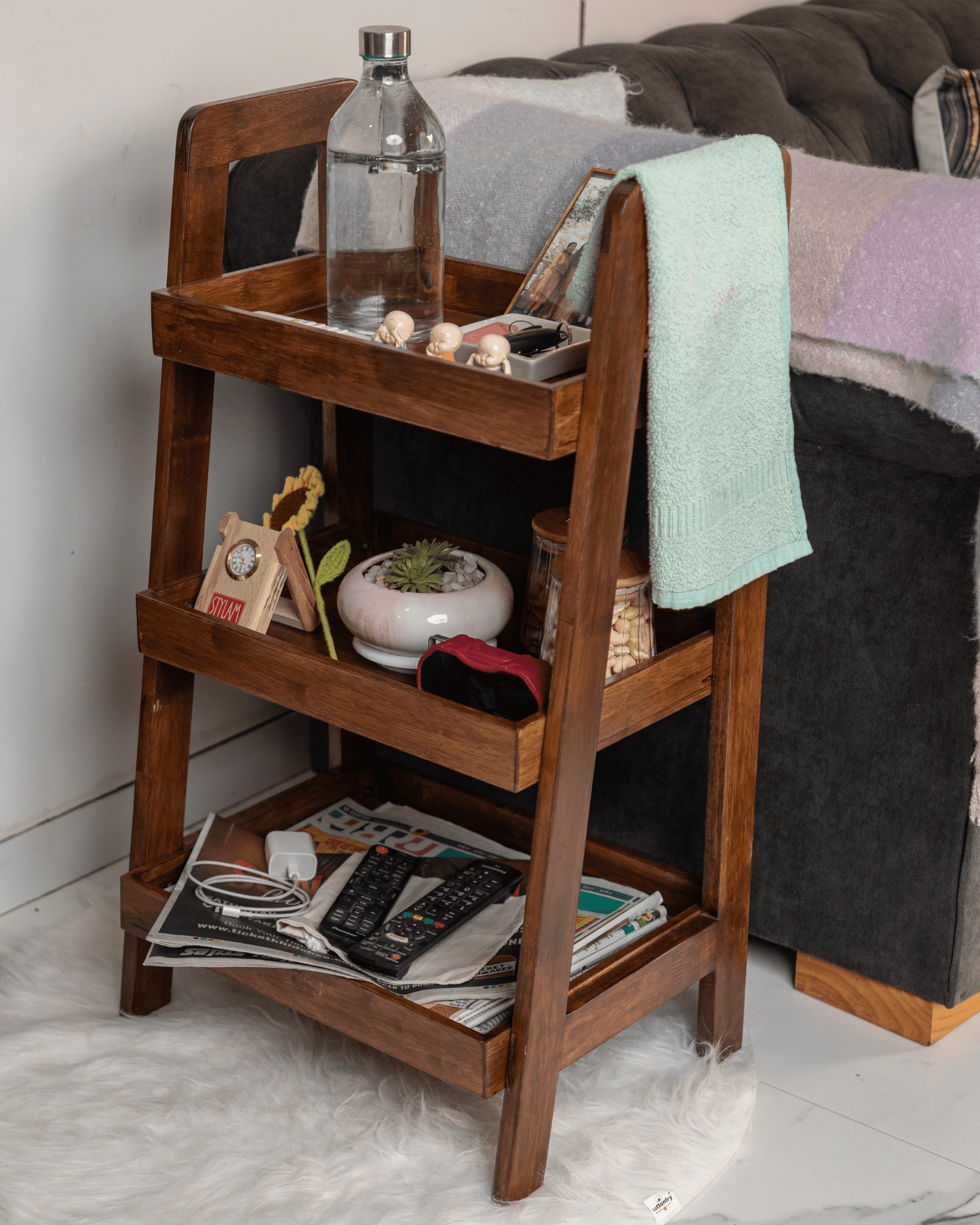 Solid Wood 3-Tier Shelf Rack - Walnut