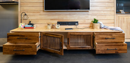 Solid Wood TV Unit with Storage Drawers - Knockdown & Portable Entertainment Center - Wood Trendz  