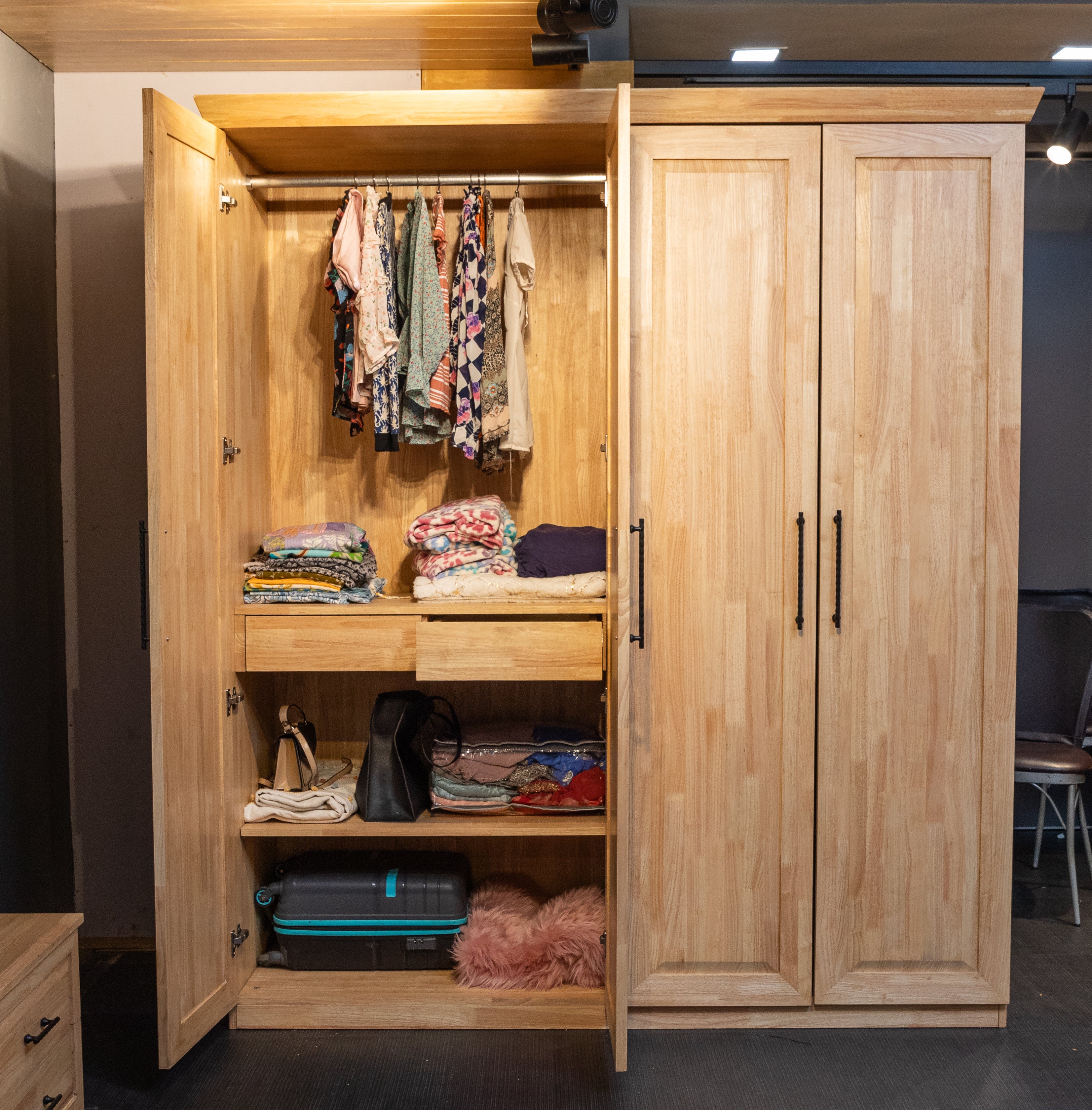 Solid Wood Double Door Wardrobe with Maximum Storage - Versatile Dual Cupboard Design