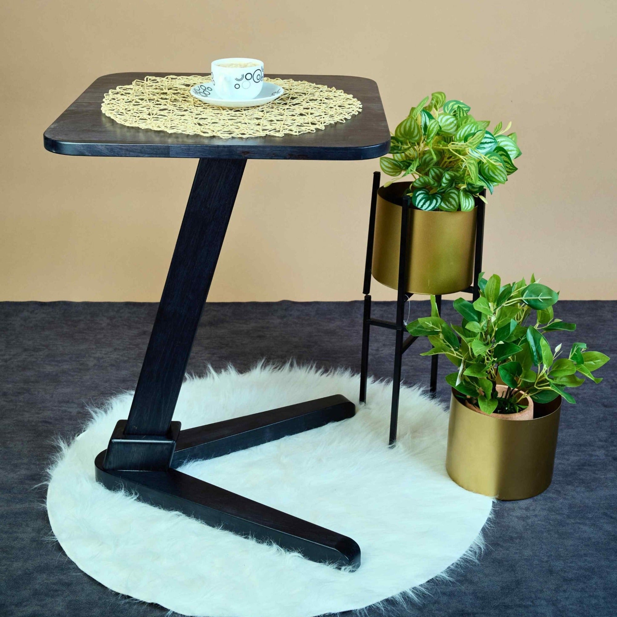  Solid Wood Square End Table - Black