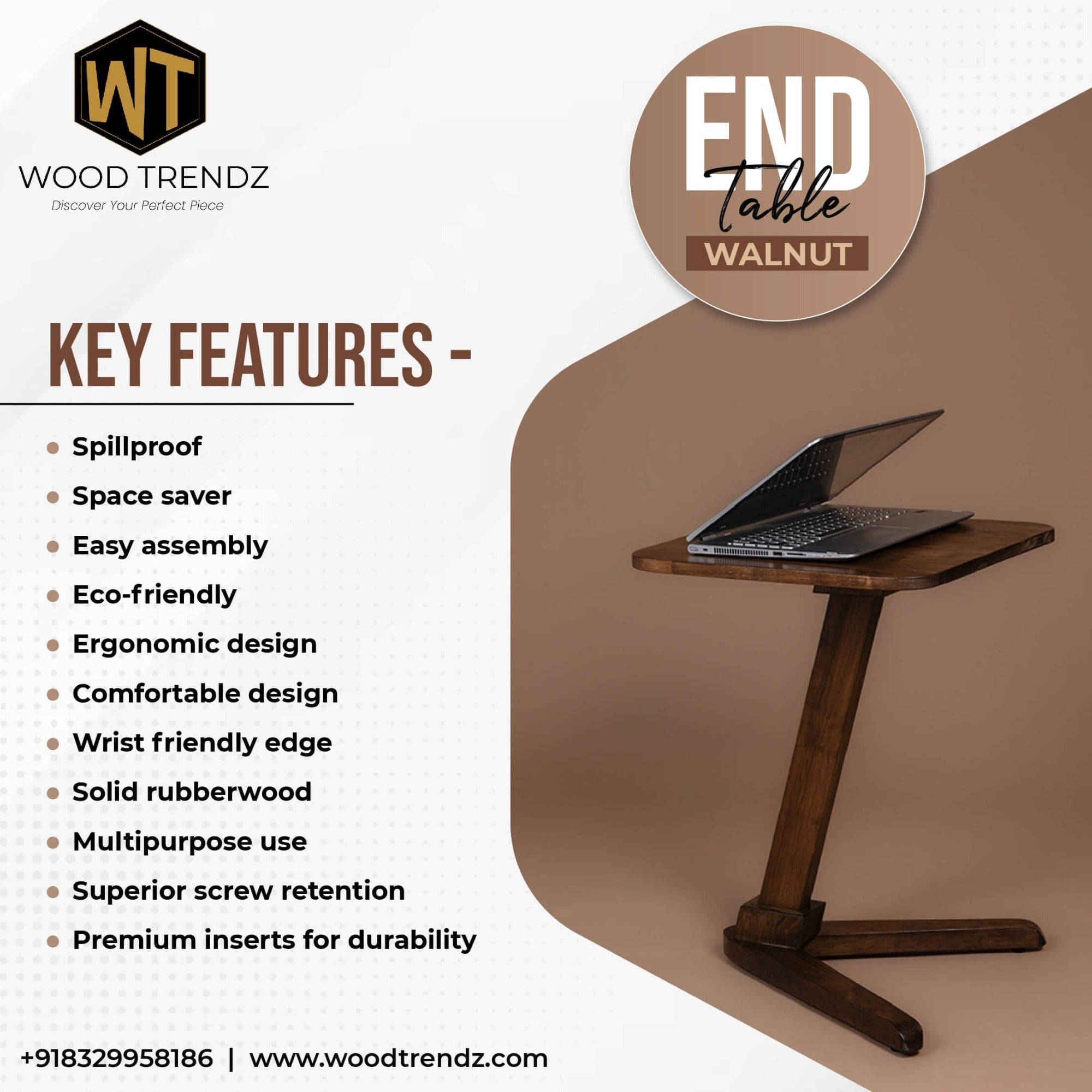 Solid Wood Square End Table - Walnut