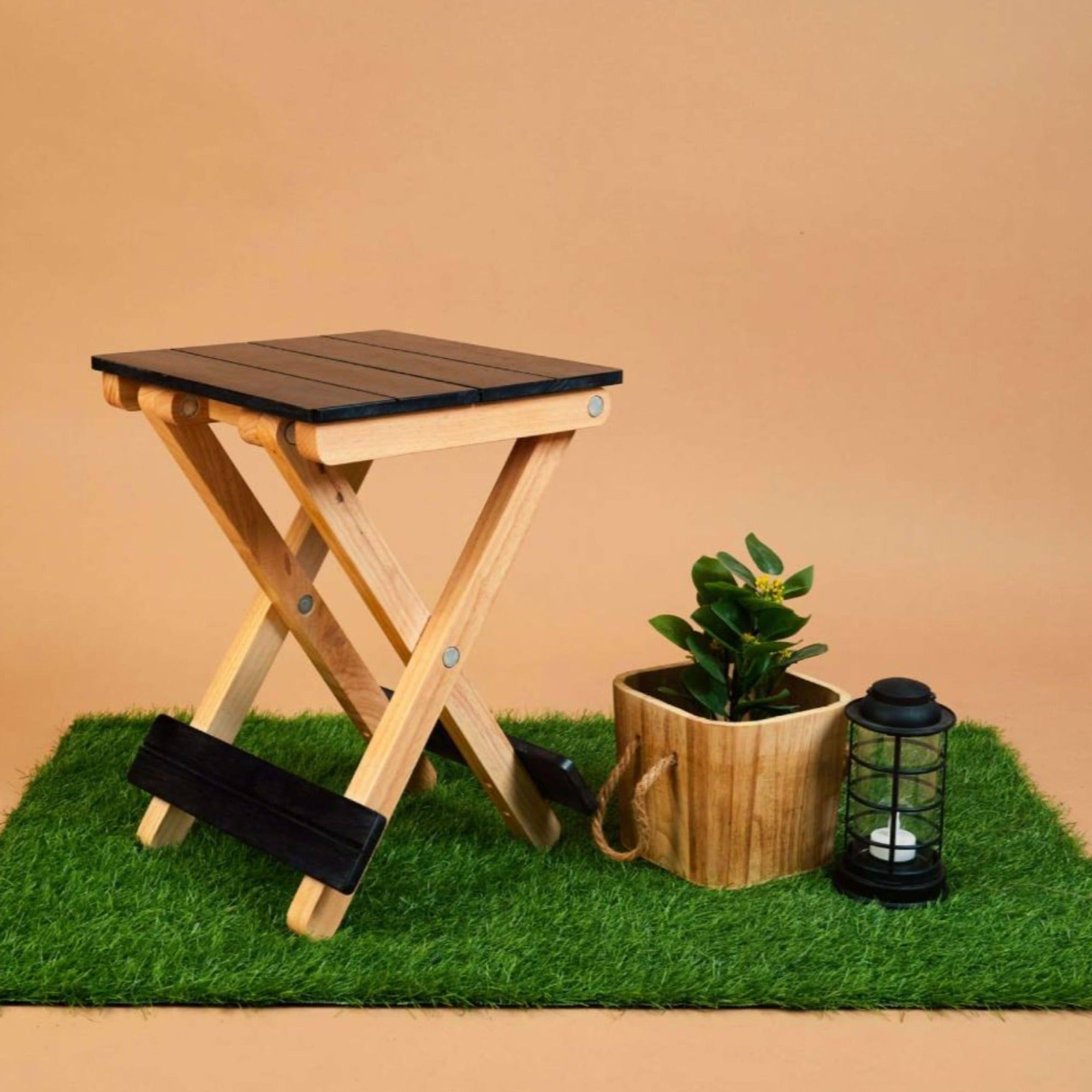 Foldable Compact Wood Stool - Black