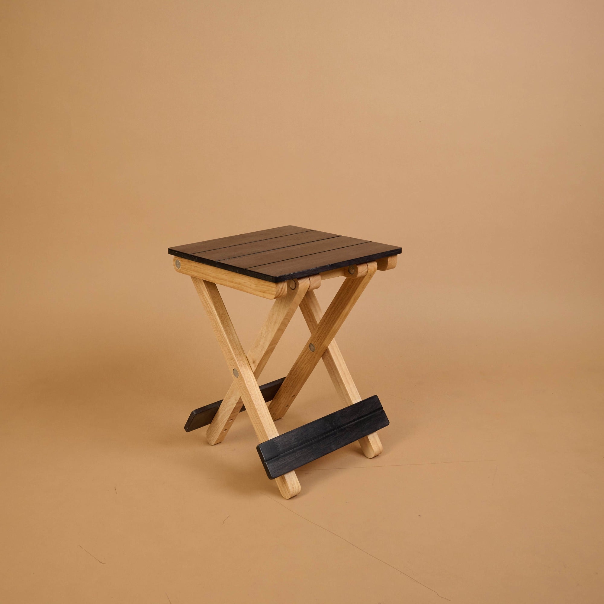 Foldable Compact Wood Stool - Black