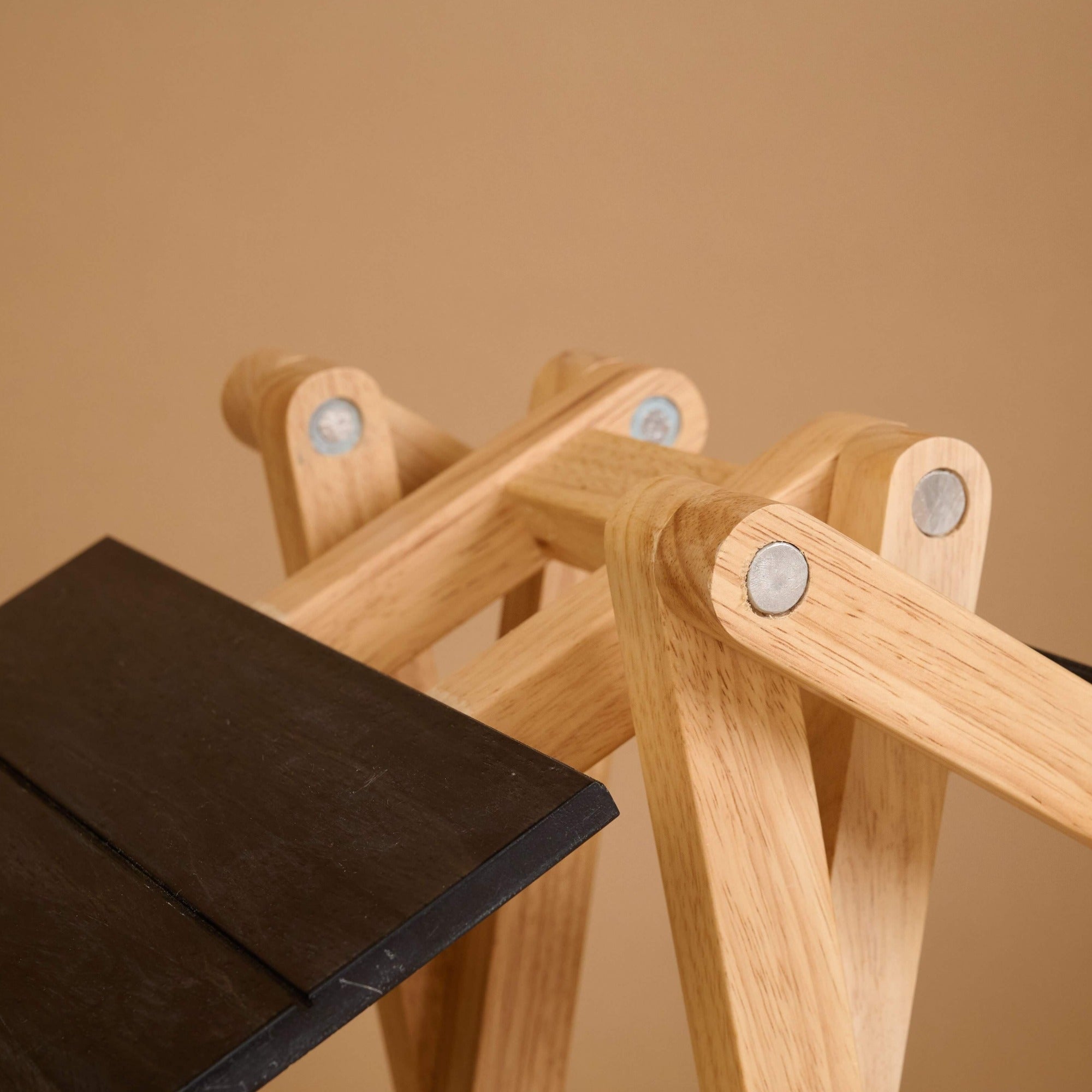 Foldable Compact Wood Stool - Black