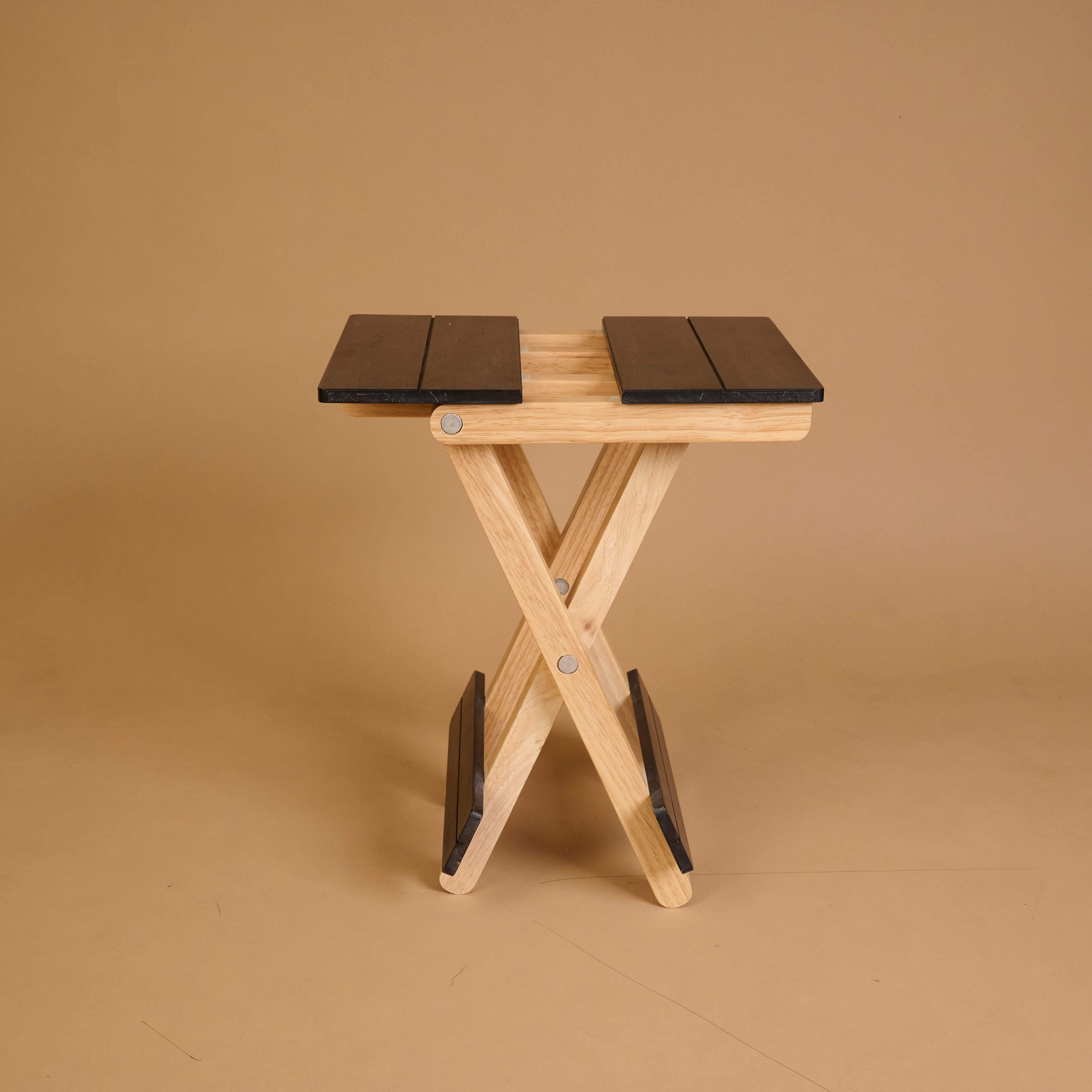 Foldable Compact Wood Stool - Black