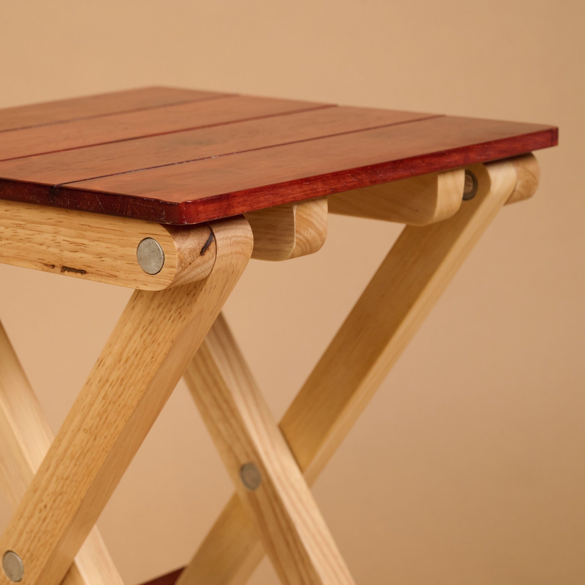 Foldable Compact Wood Stool - Red Brown