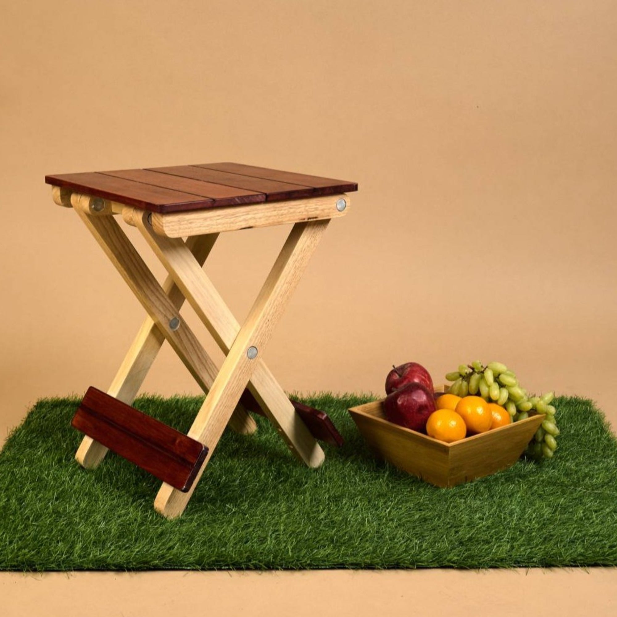 Foldable Compact Wood Stool - Red Brown