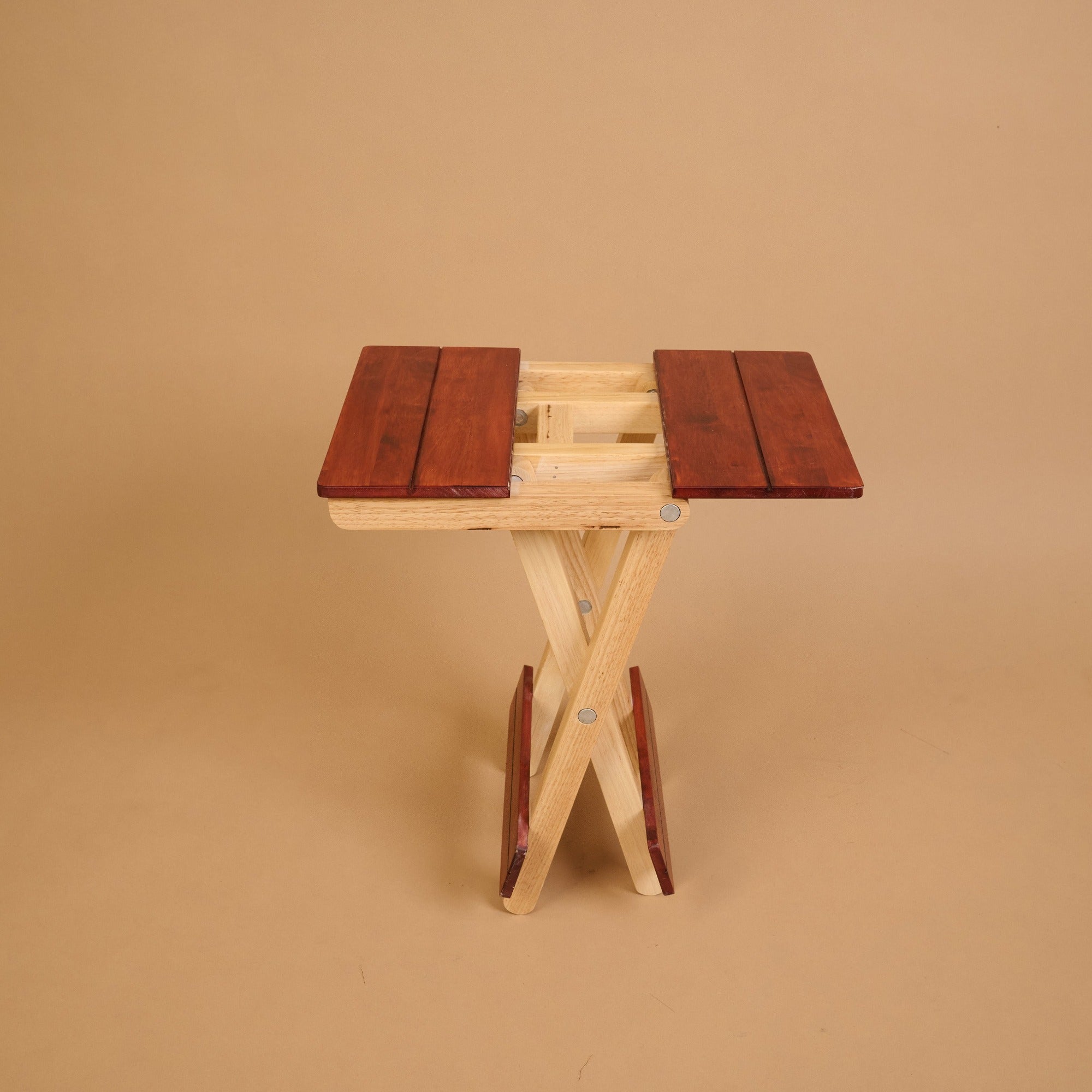 Foldable Compact Wood Stool - Red Brown