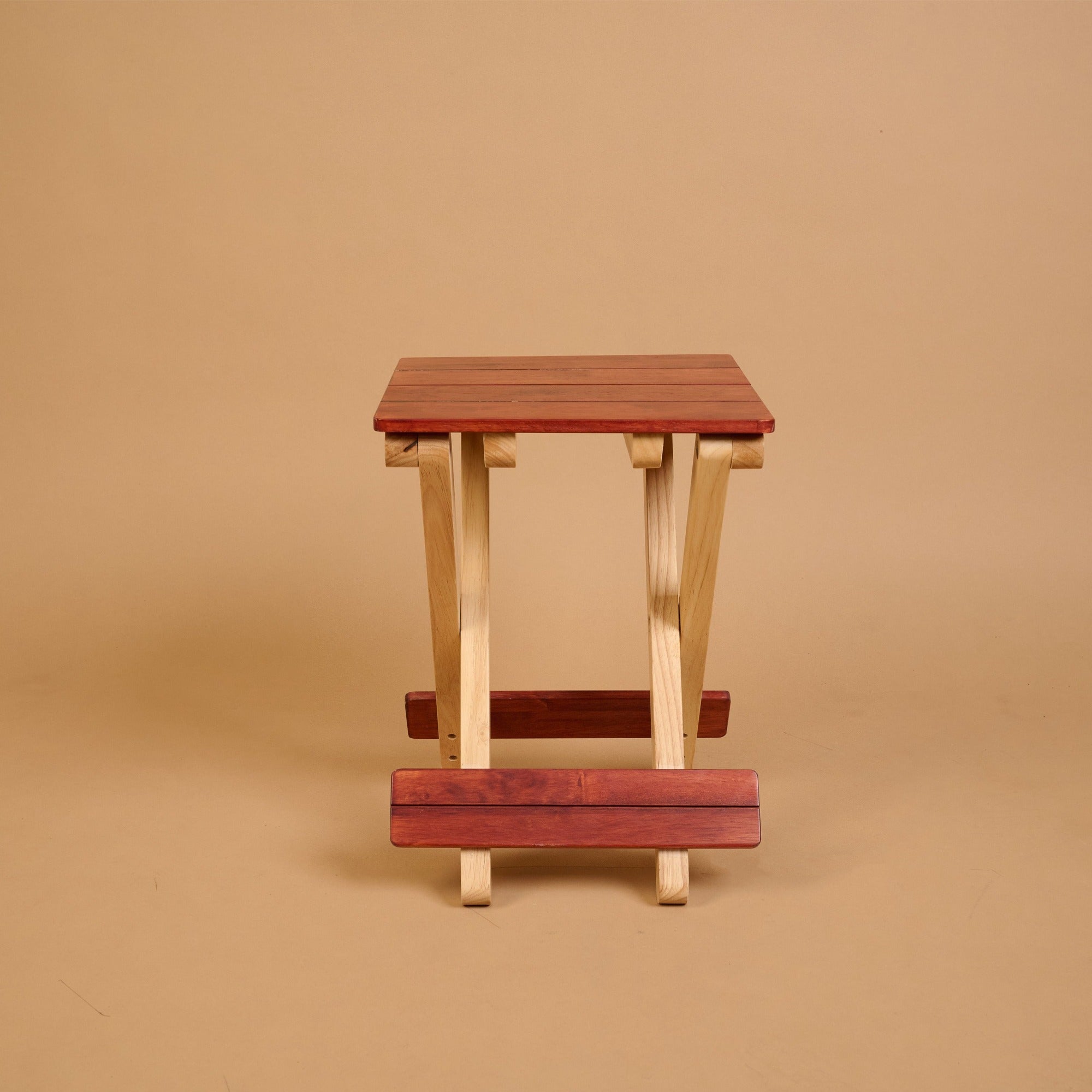 Foldable Compact Wood Stool - Red Brown