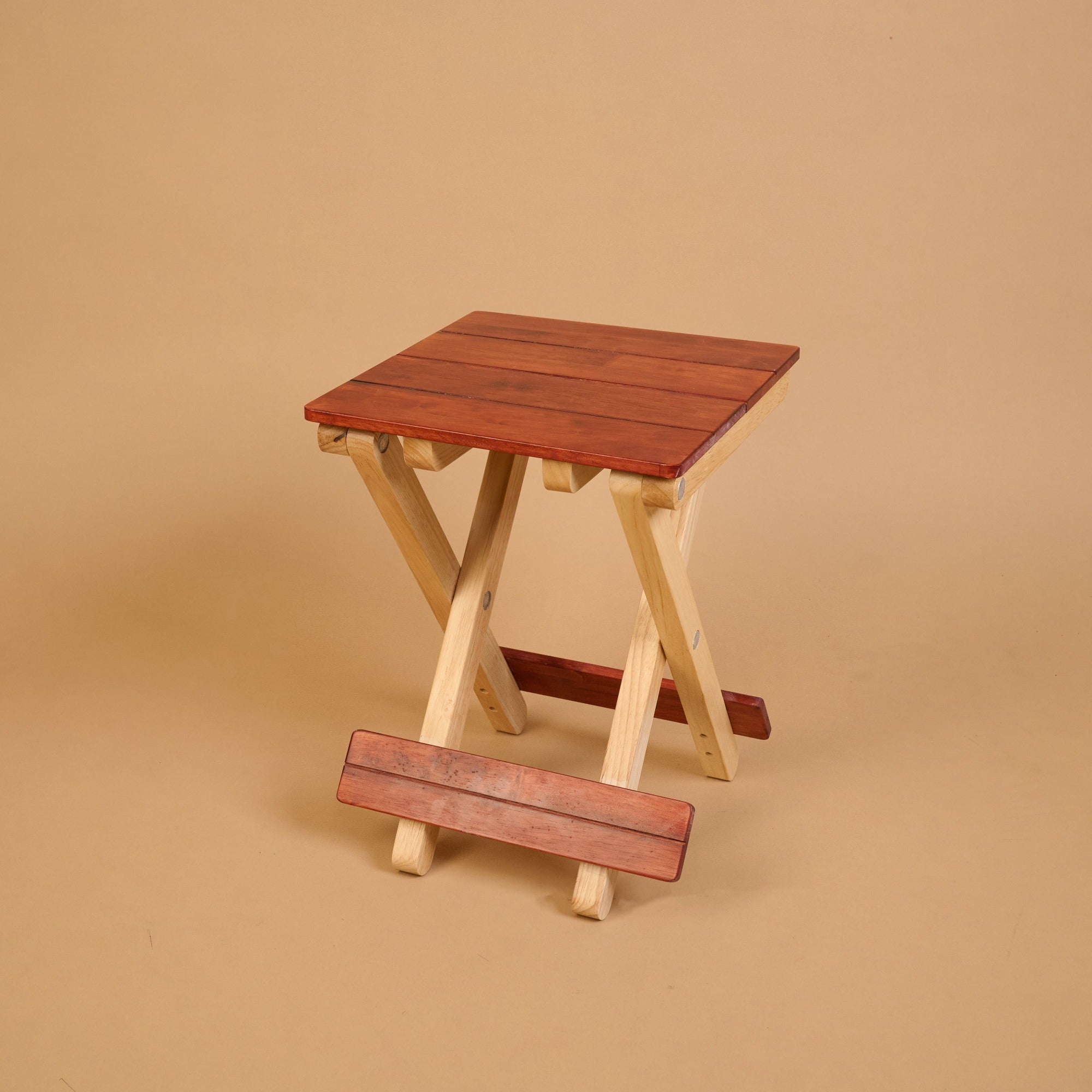 Foldable Compact Wood Stool - Red Brown