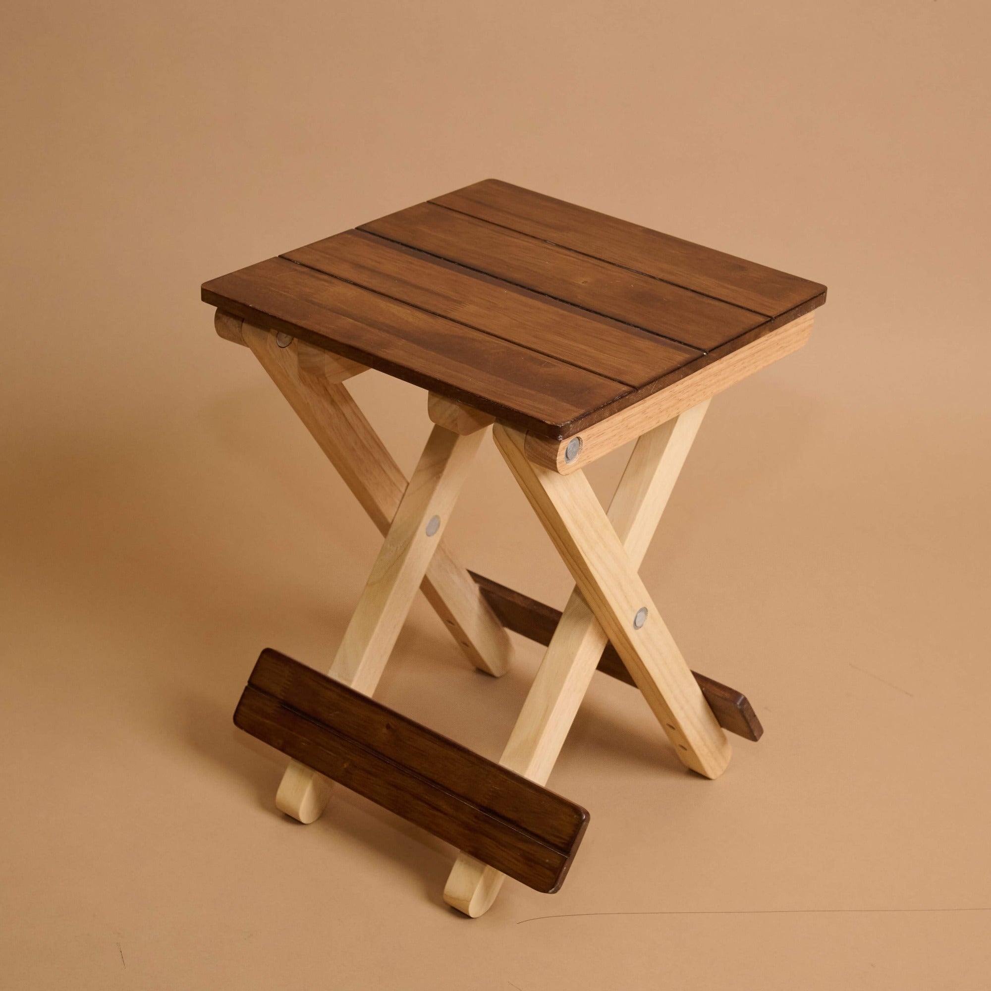 Foldable Compact Wood Stool - Walnut