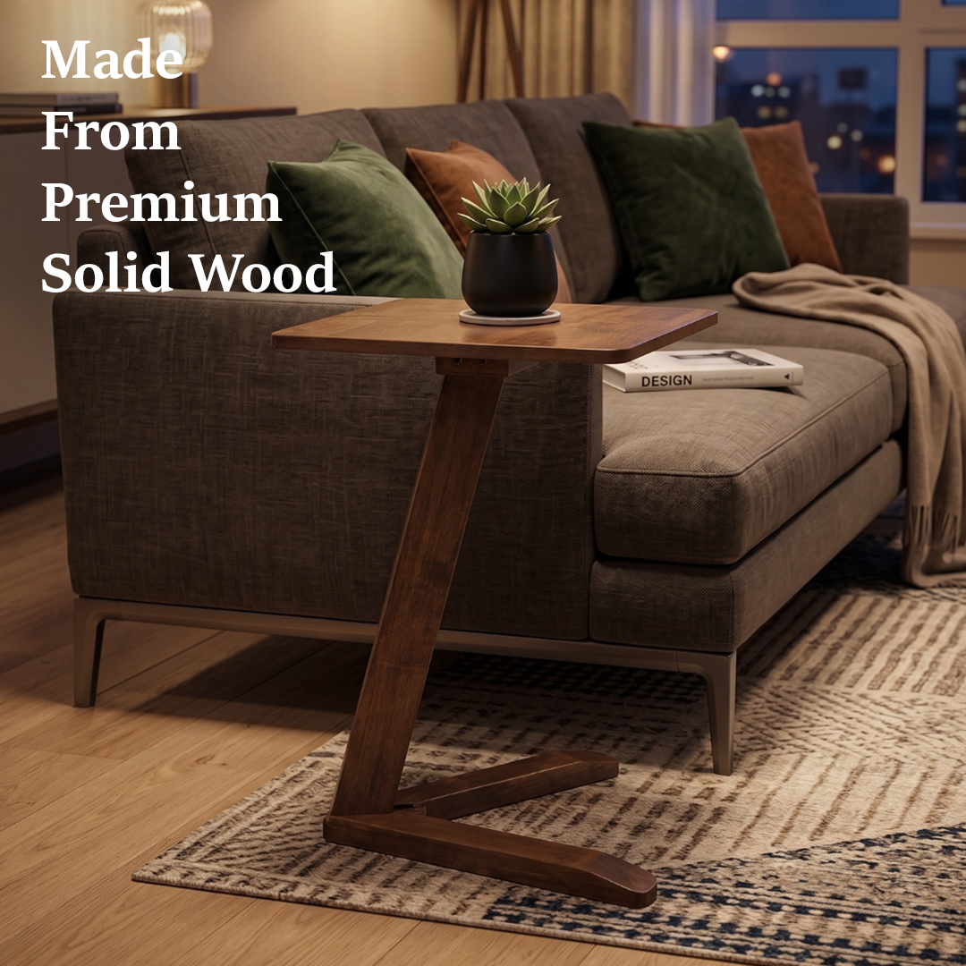 Solid Rubberwood Mini End Table | Compact Square Tabletop with Angled Legs