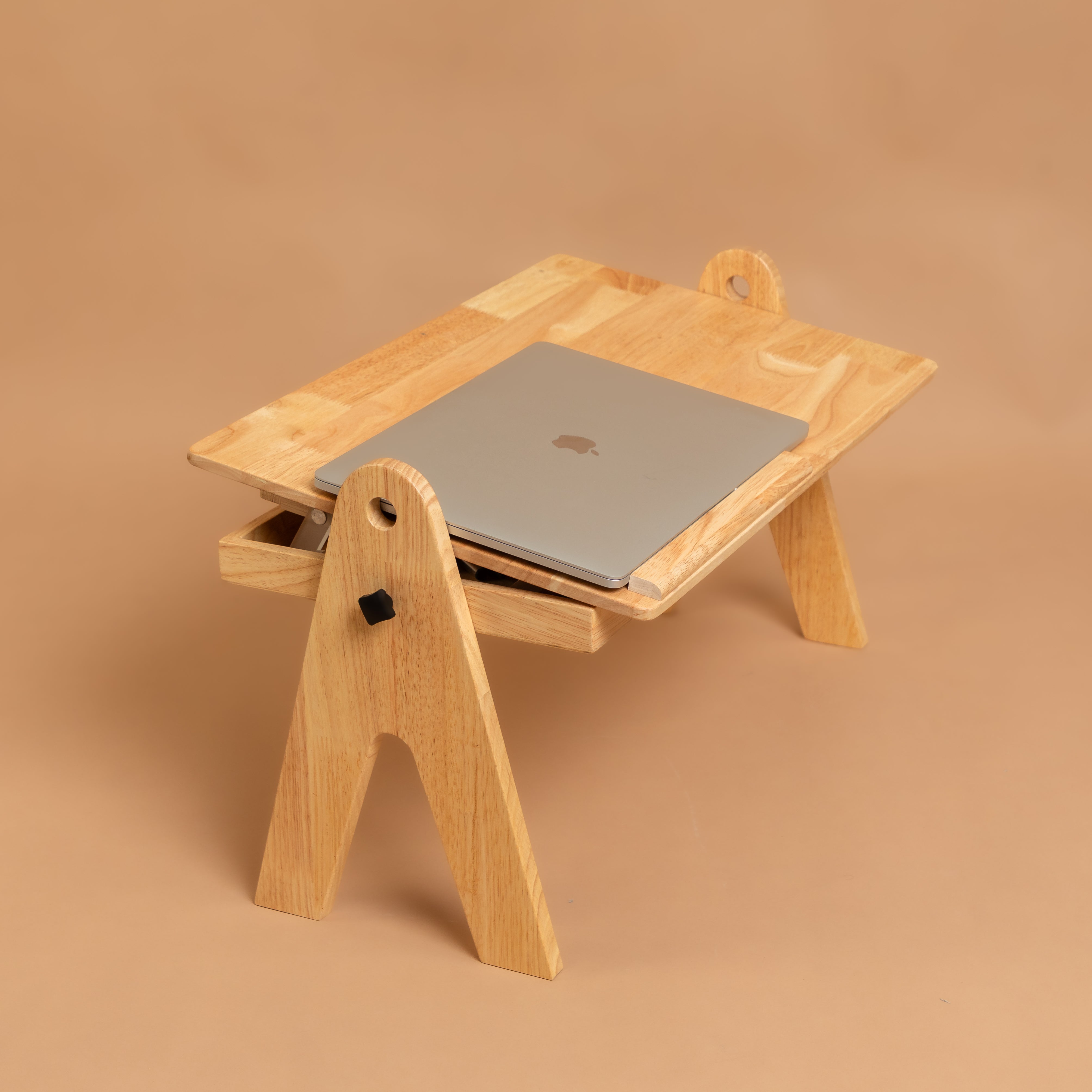 FlexiDesk - Foldable Laptop Table | Solid Wood & Adjustable with storage - Natural Finish