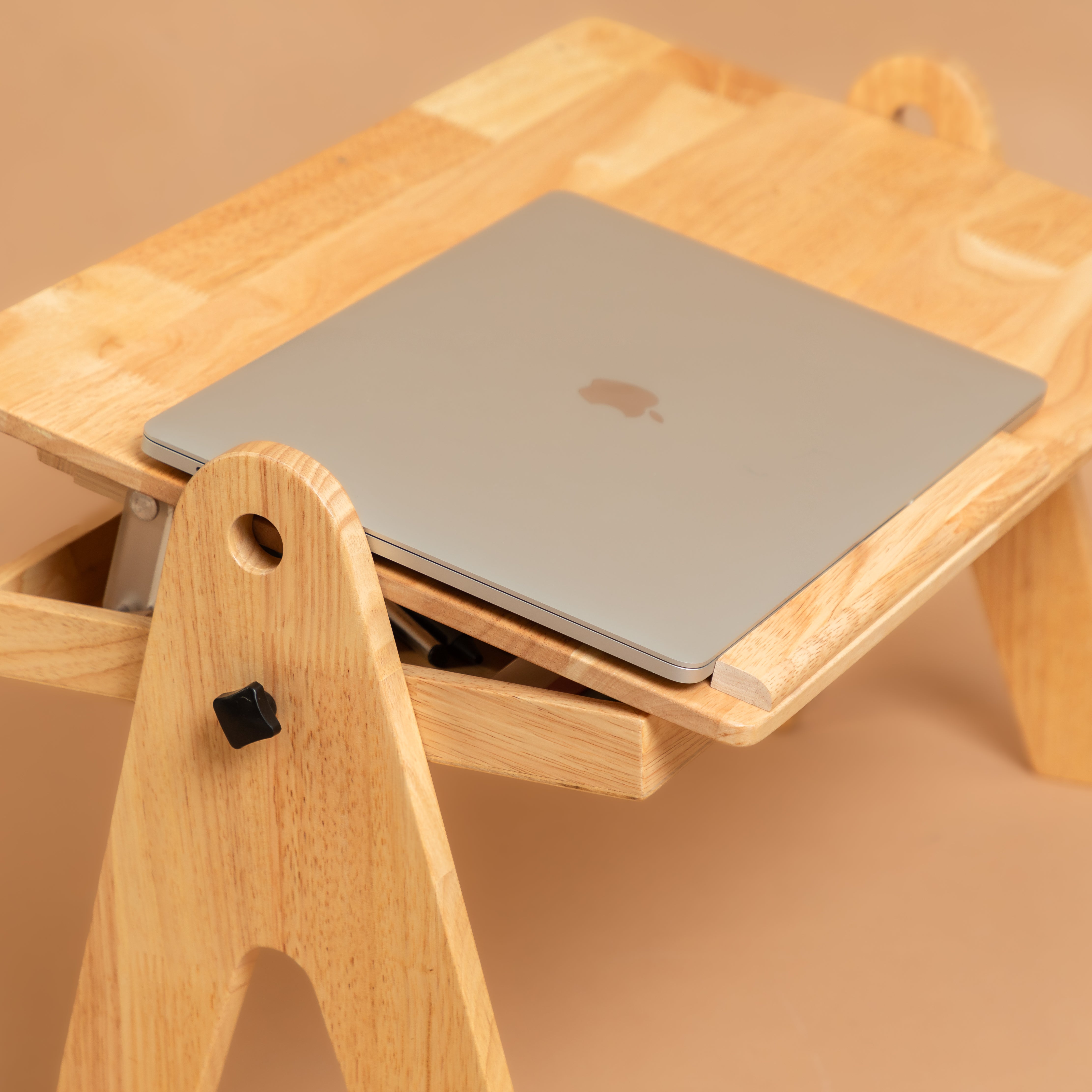 FlexiDesk - Foldable Laptop Table | Solid Wood & Adjustable with storage - Natural Finish