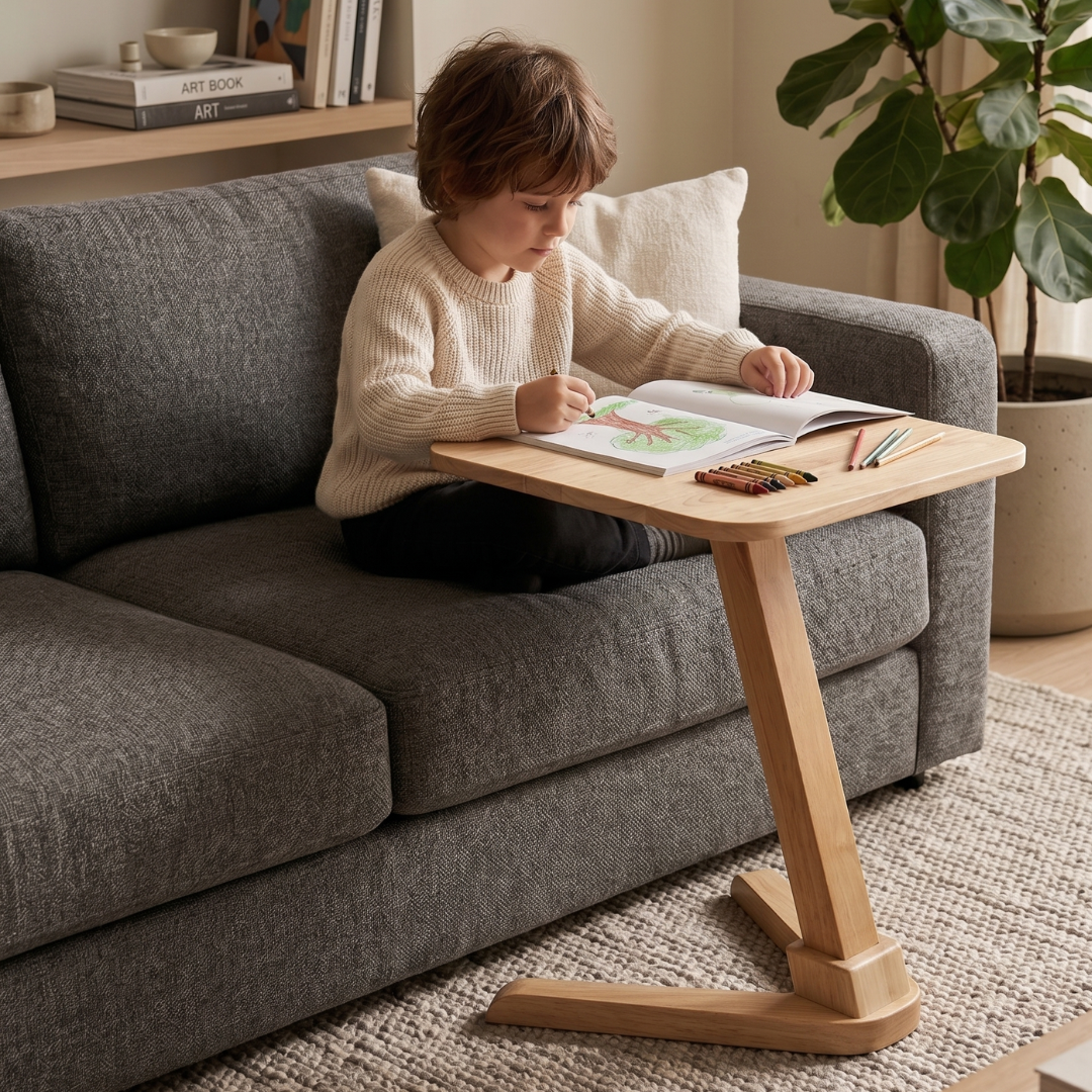 Solid Rubberwood End Table | Square Tabletop with Angled Legs