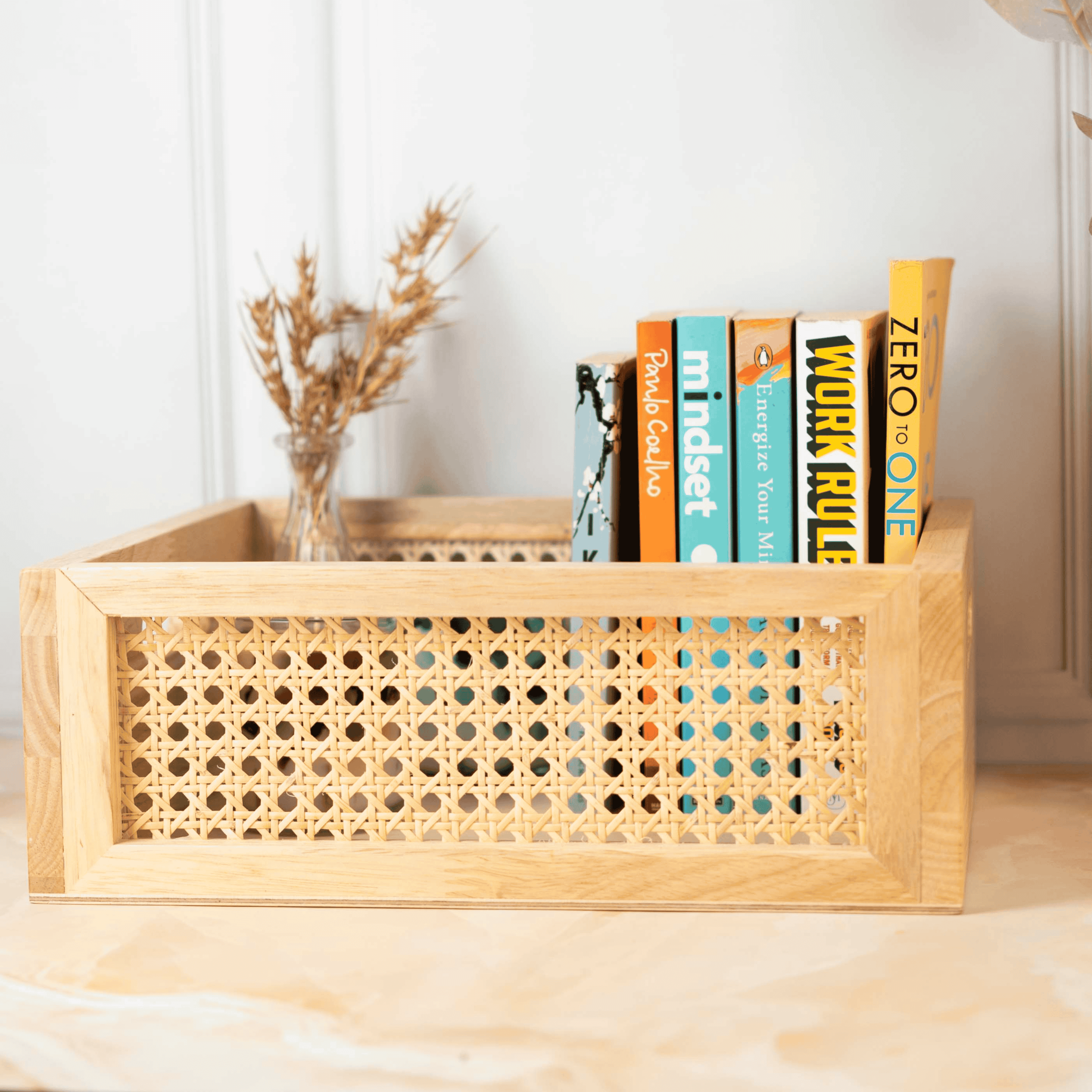 Rattan Storage Basket: Solid Wood Basket - Natural