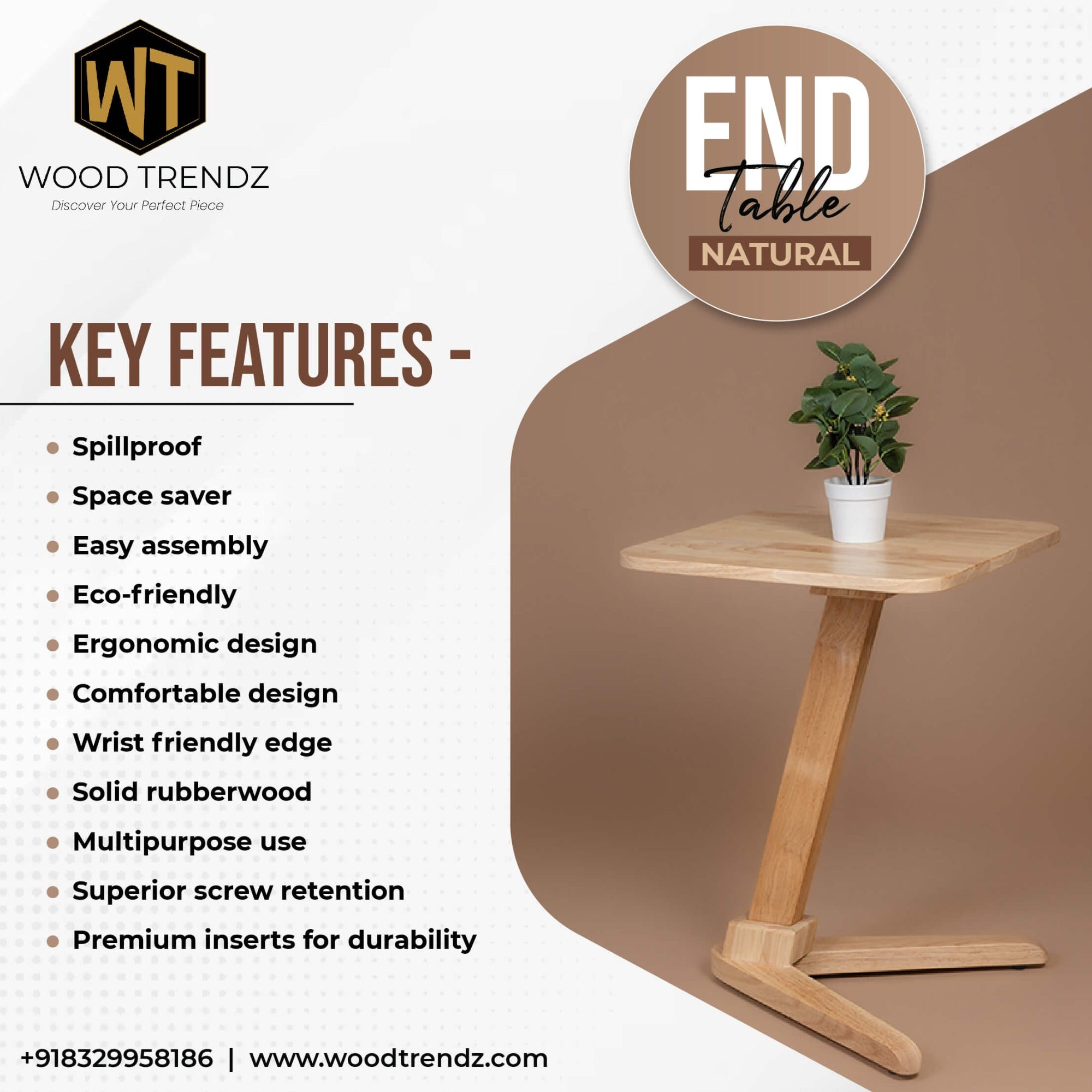 Solid Wood Square End Table - Natural