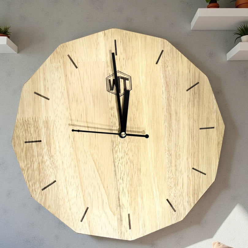 12-Sided Wooden Wall Clock – Geometric Dodecagon Design