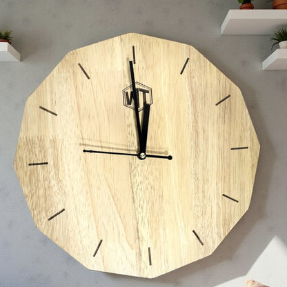 12-Sided Wooden Wall Clock – Geometric Dodecagon Design