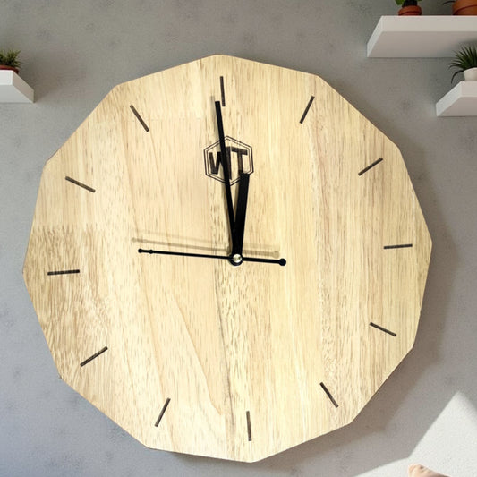 12-Sided Wooden Wall Clock – Geometric Dodecagon Design