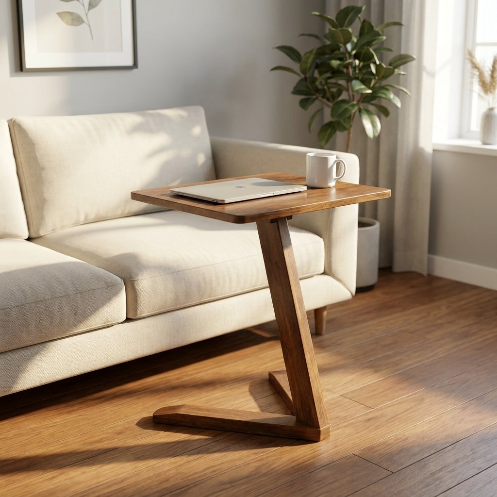 Solid Rubberwood Mini End Table beside a sofa in a living room, solid rubberwood | WoodTrendz