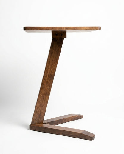 Solid Rubberwood Mini End Table — side profile showing cantilever Z-leg, solid rubberwood | WoodTrendz